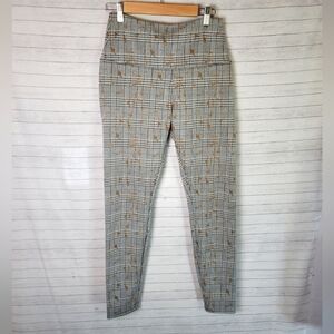 LYSSE PLAID LEGGINGS W GOLD LEAF PRINT DESIGN, SZ SMALL